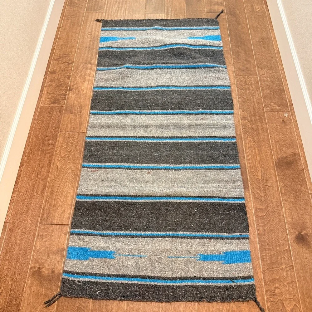 Vintage Mexican Saddle Blanket 60x28 Saltillo Serape Brown Tan Teal Boho Rug‎